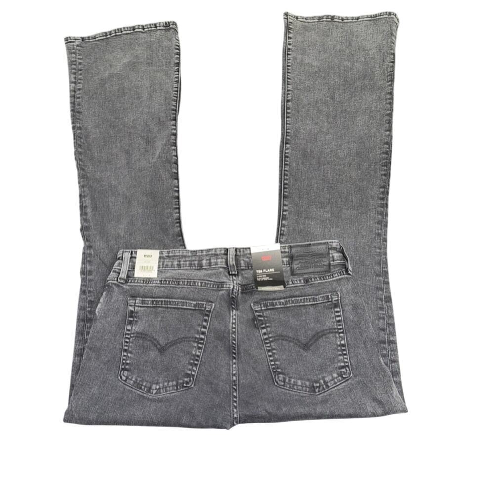 NEW LEVI’S HIGH RISE FLARE GREY BLACK STRETCH DENIM JEANS SZ 33x34 - Picture 7 of 14